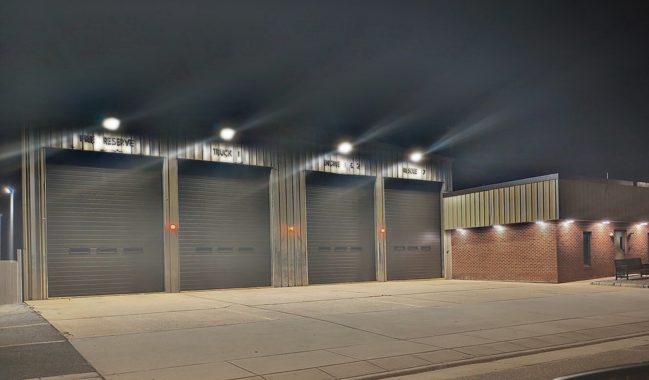 Commercial building exterior lighting installed by our team